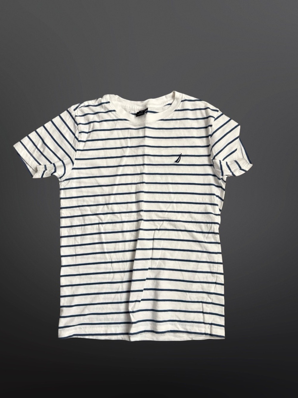 Nautica White & Navy Striped Kids Tee Size Small 8
